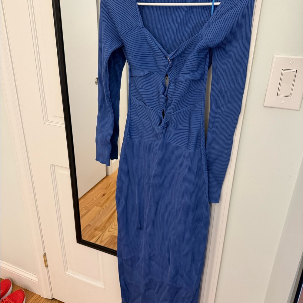 Cult Gaia Blue Long Sleeve Bodycon Dress Sweetheart Neckline - Picture 2 of 7